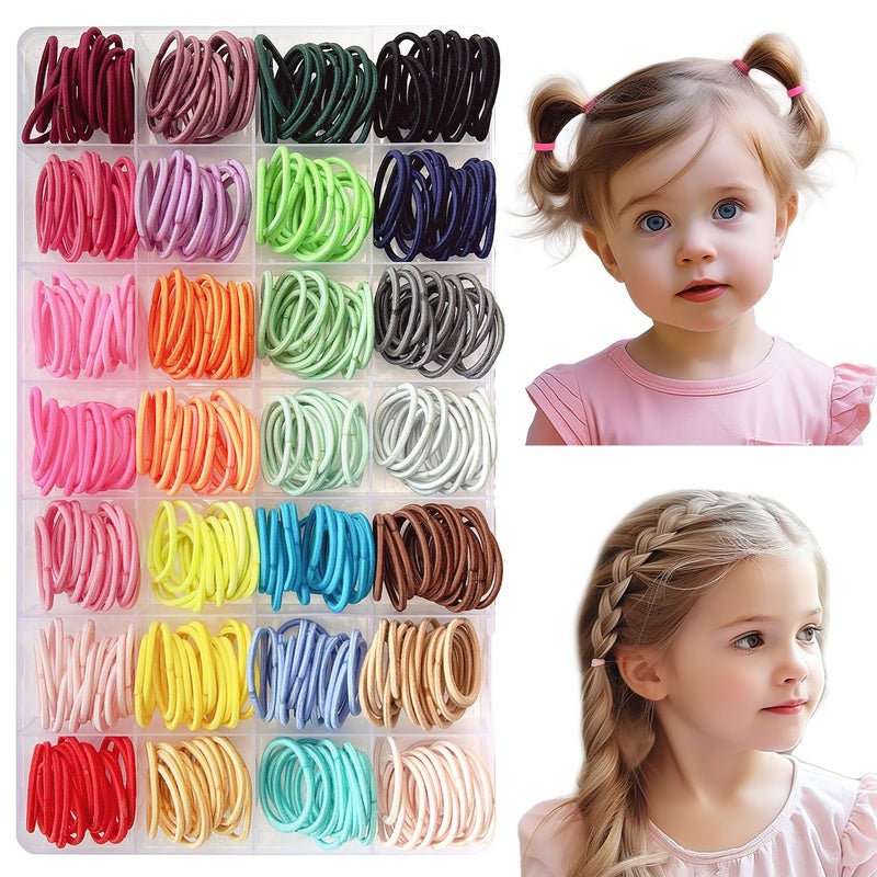 ELEMIRSA Baby Girl Hair Ties, 420pcs Small Hair Ties for Toddler Fine Hair Little Girl Tiny Finger Colorful Multicolored Hair Rubber Elastics with Organizer Box, 28 Multicolors 0.8 Inch in Diameter - Image 1
